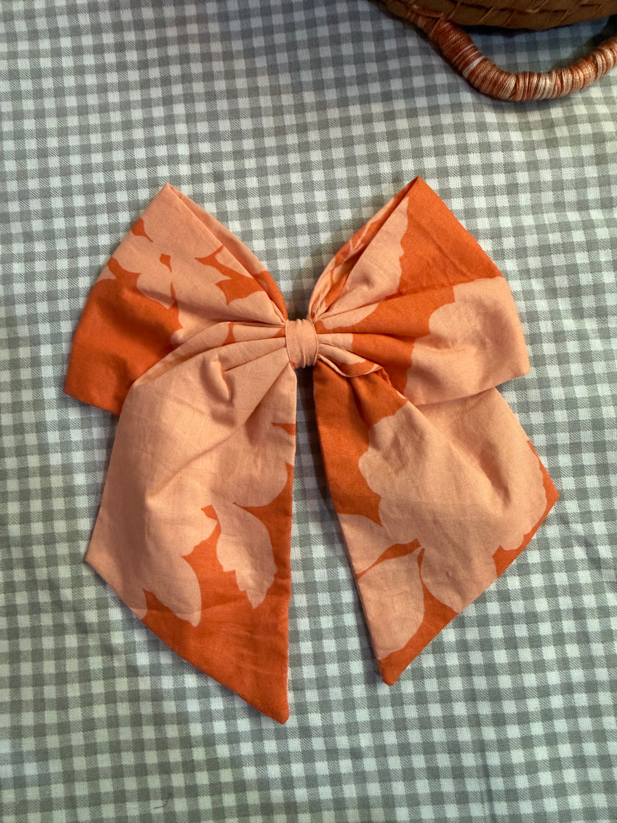 Orange Floral Bow Hair Clip