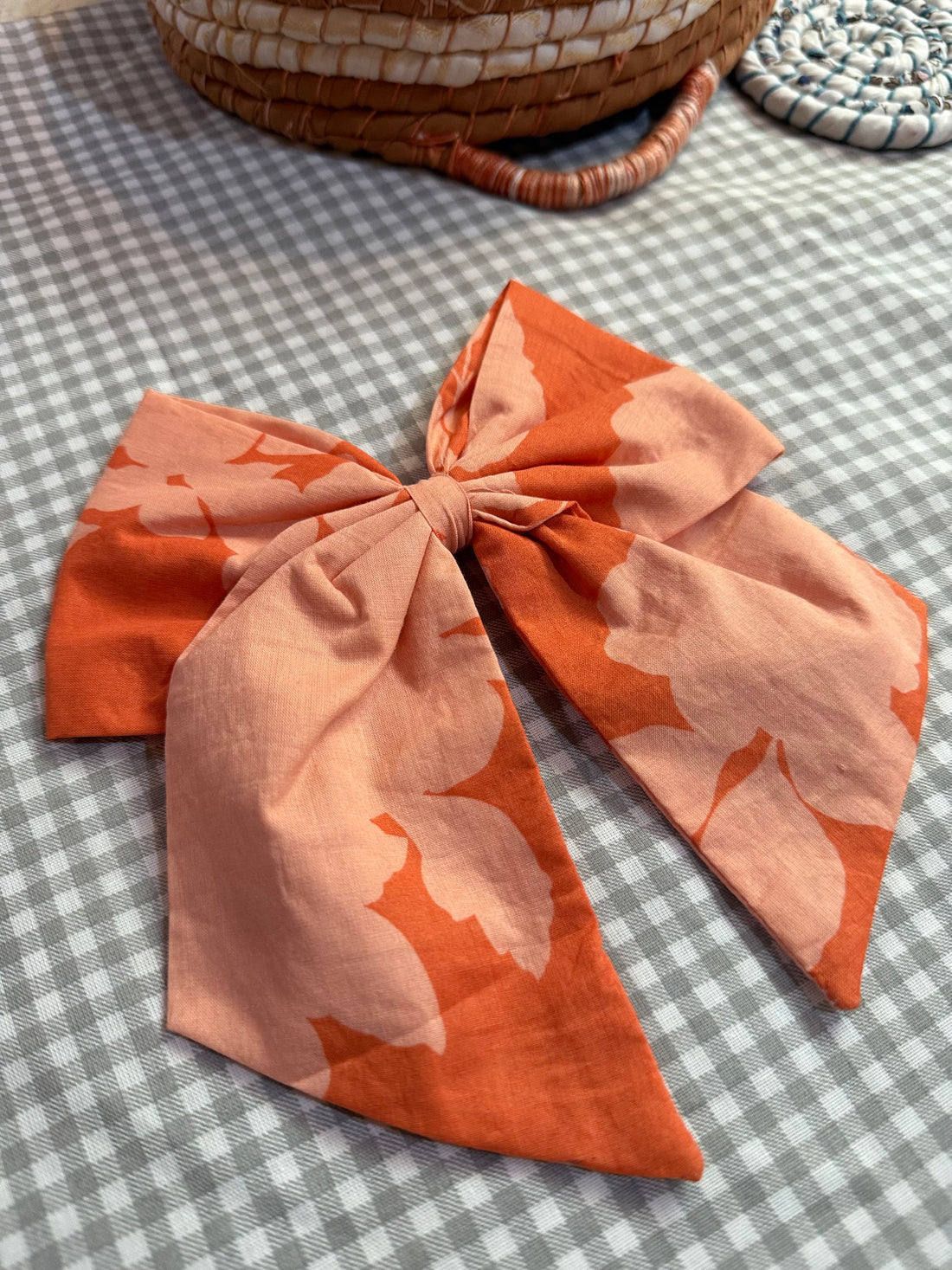 Orange Floral Bow Hair Clip