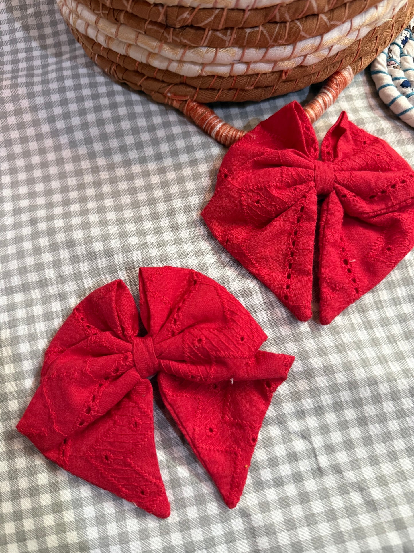Red Bow Hair Clip Set - 2 Pcs
