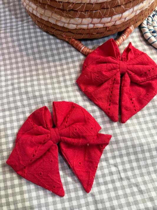 Red Bow Hair Clip Set - 2 Pcs