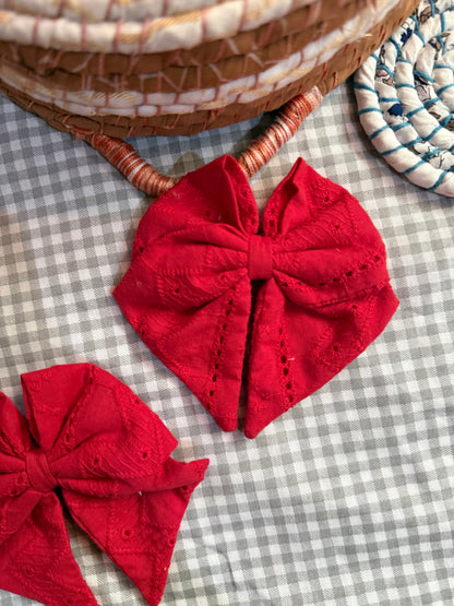 Red Bow Hair Clip Set - 2 Pcs