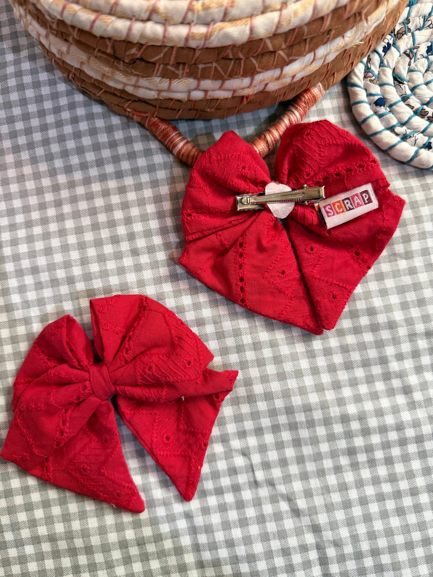 Red Bow Hair Clip Set - 2 Pcs