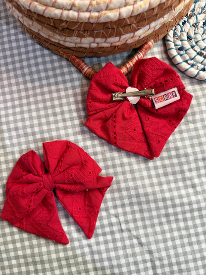 Red Bow Hair Clip Set - 2 Pcs