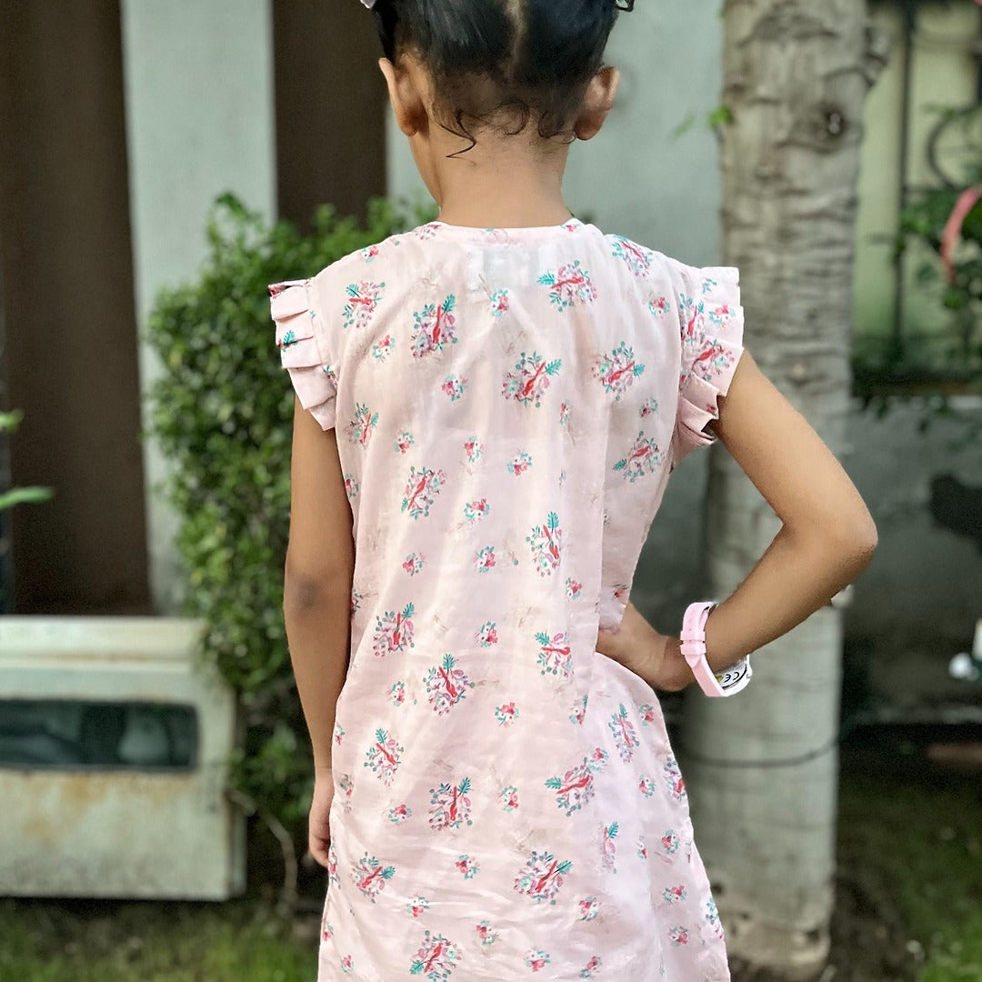 Baby Pink Cotton Kurta Trouser Set | Ready to Wear Girls Outfit