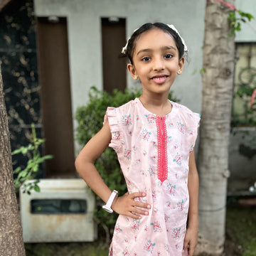 Baby Pink Cotton Kurta Trouser Set | Ready to Wear Girls Outfit