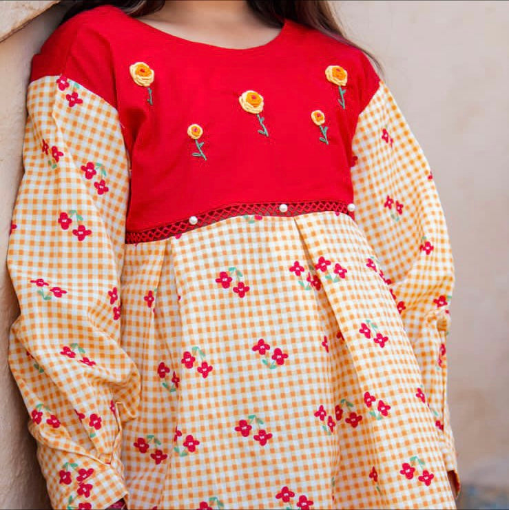 Bloom red and yellow multicolor Cotton handmade threadwork