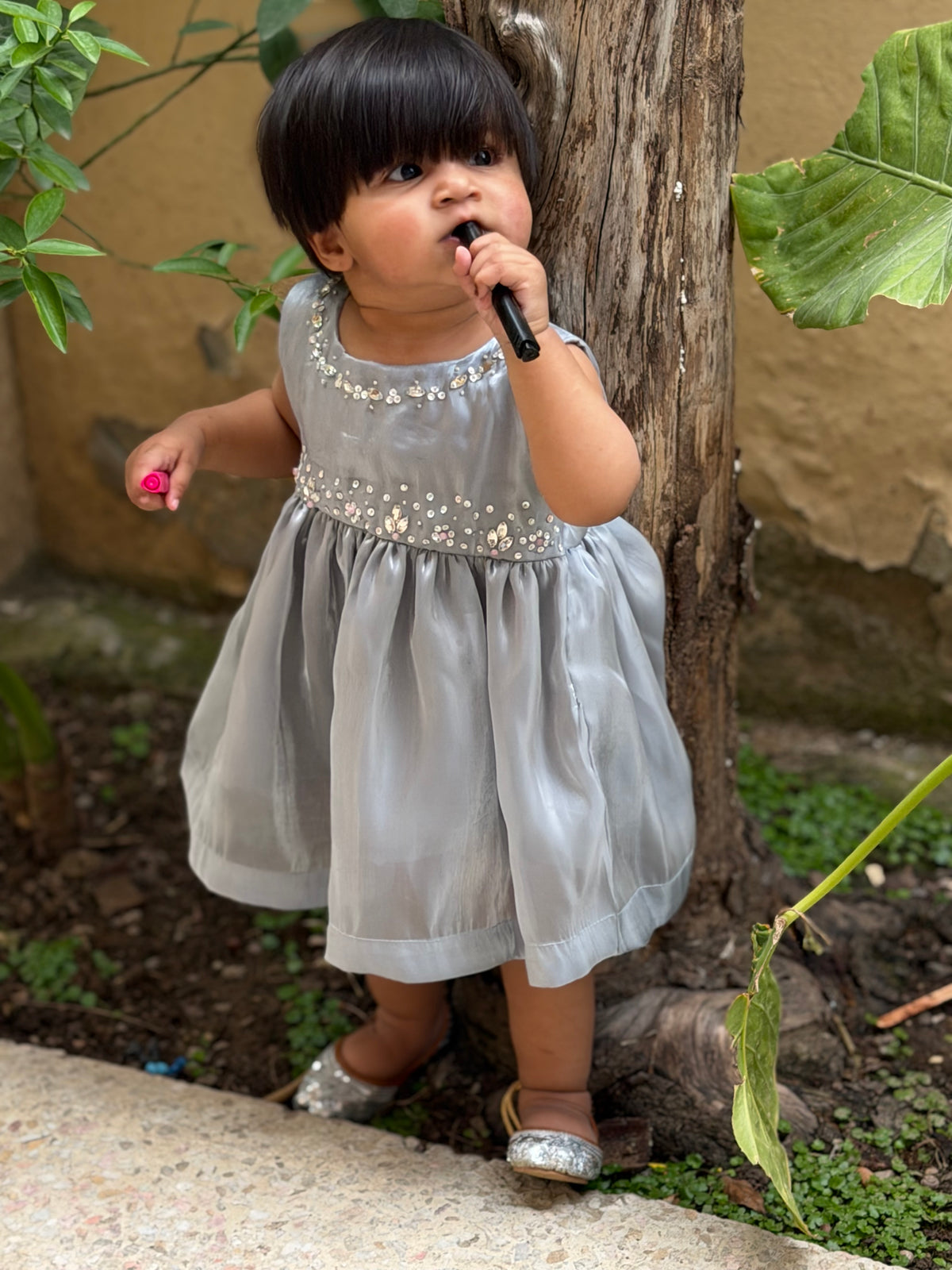 Grey Sheehsa Silk Frock