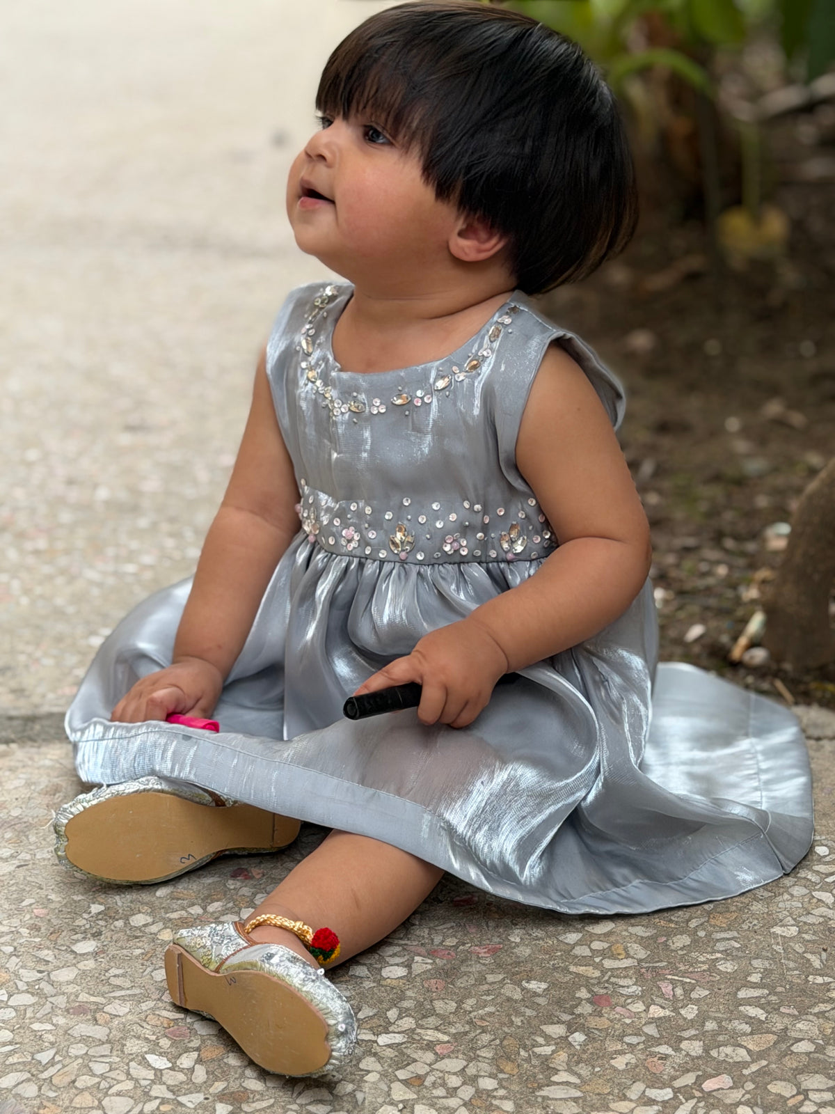 Grey Sheehsa Silk Frock