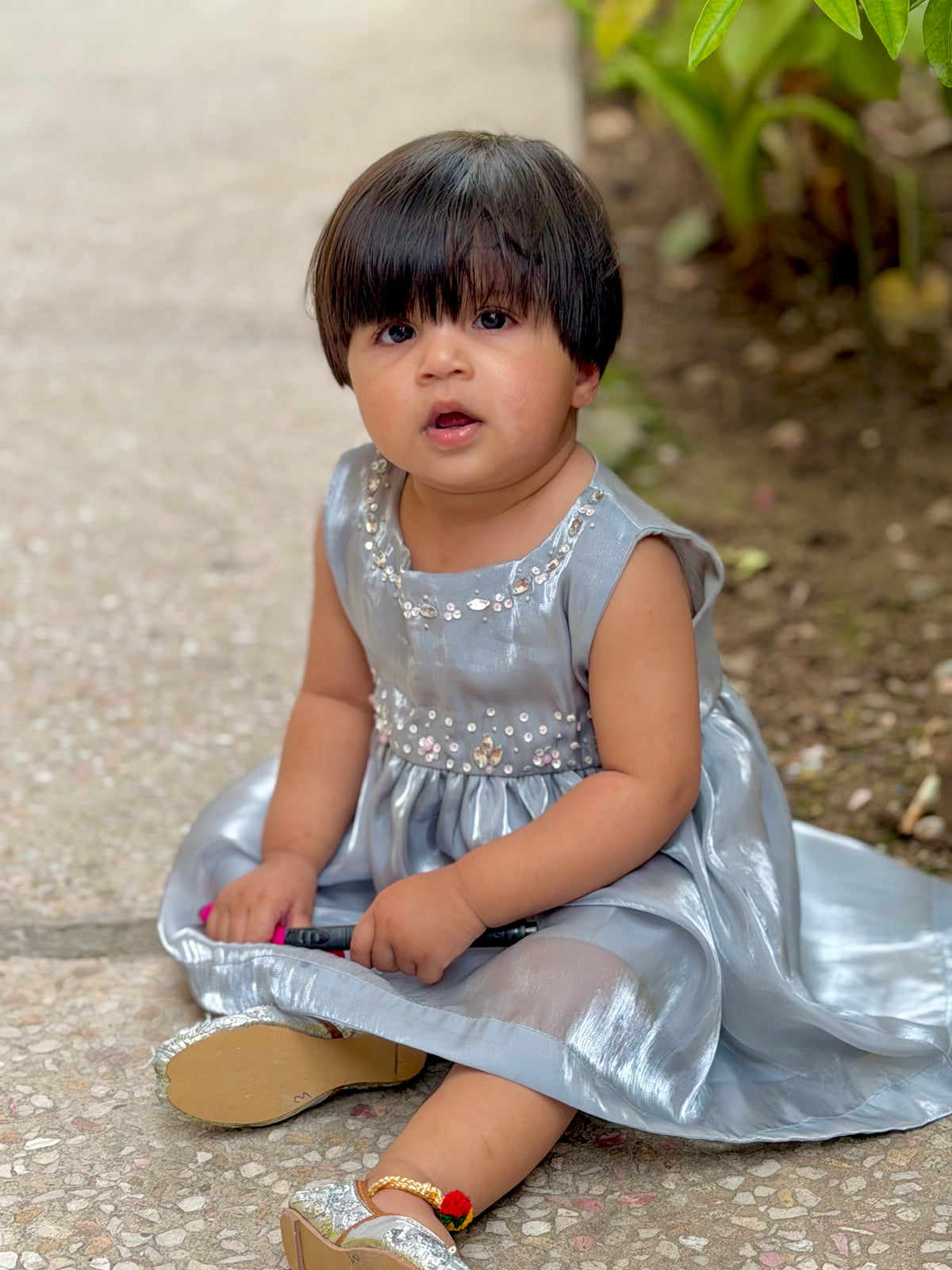 Grey Sheehsa Silk Frock